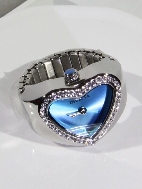 NWT Invicta Mini Angel Stainless-Steel Blue Face Heart Ring  display picture 1